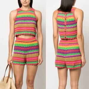 Ba&Sh Pierce Striped Crochet-Knit Top & Peck Short Set Red Multi Women's XS/US 2
